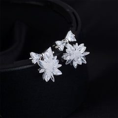 Cubic Zirconia & Crystal Silver-Plated Bow & Snowflake Drop Earrings