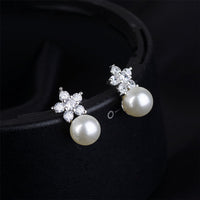 cubic zirconia & Imitation Pearl Plum Stud Earrings - streetregion