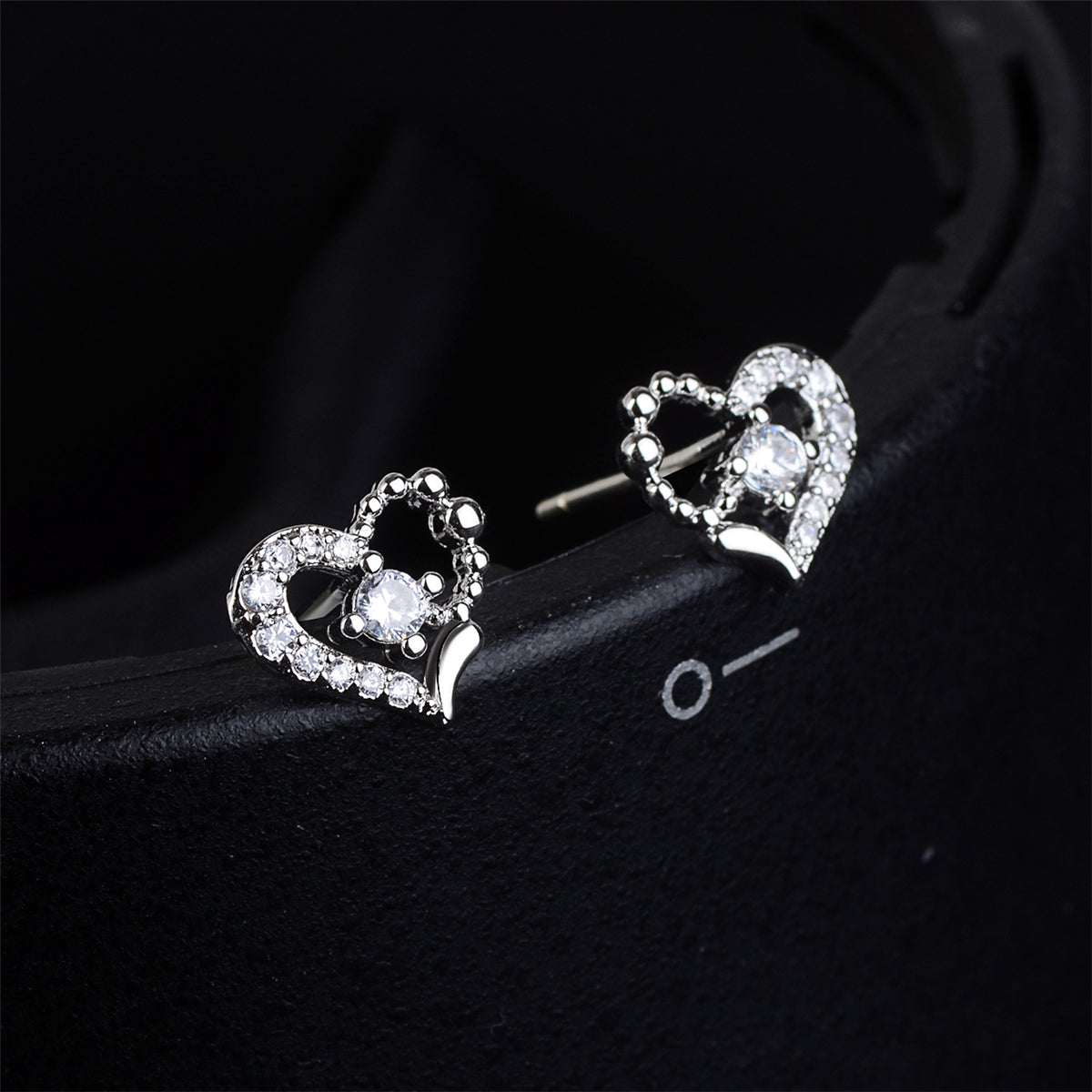 Cubic Zirconia & Silver-Plated Open Heart Stud Earrings