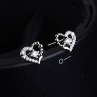 Cubic Zirconia & Silver-Plated Open Heart Stud Earrings