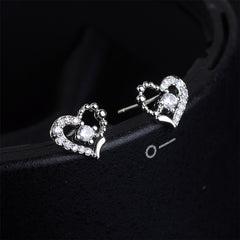 Cubic Zirconia & Silver-Plated Open Heart Stud Earrings