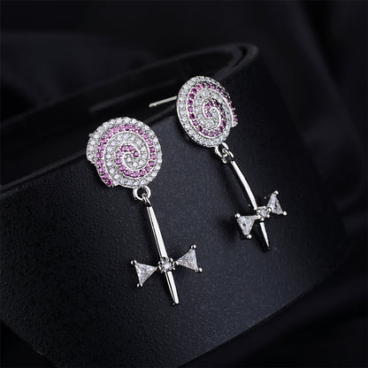 Cubic Zirconia and Silver-Plated Lollipop Drop Earrings, silver drop earrings for women, botanical inspired, front view