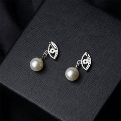 Pearl & Cubic Zirconia Silver-Plated Evil Eye Drop Earrings