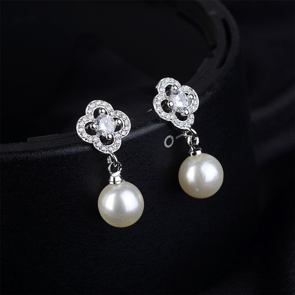 Pearl & Cubic Zirconia Silver-Plated Open Flower Drop Earrings