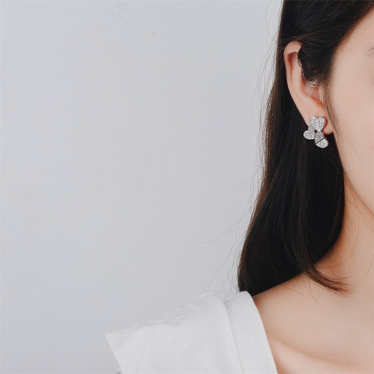 Cubic Zirconia and Silver-Plated Heart Cluster Stud Earrings, silver stud earrings for women, everyday style, styled look