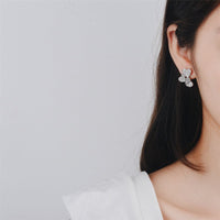 Cubic Zirconia & Silver-Plated Heart Cluster Stud Earrings