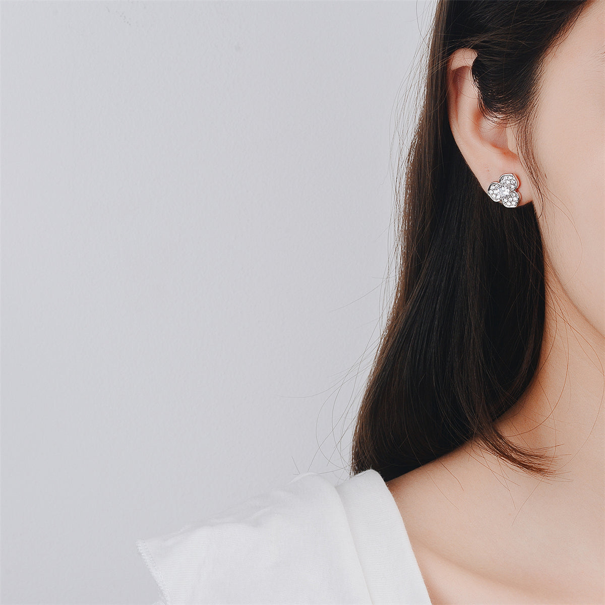 Cubic Zirconia & Silver-Plated Flower Stud Earrings