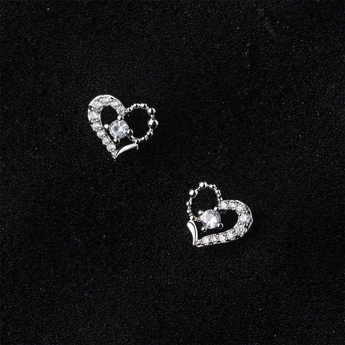 Cubic Zirconia & Silver-Plated Open Heart Stud Earrings
