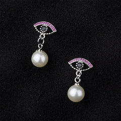Pearl & Cubic Zirconia Silver-Plated Evil Eye Drop Earrings