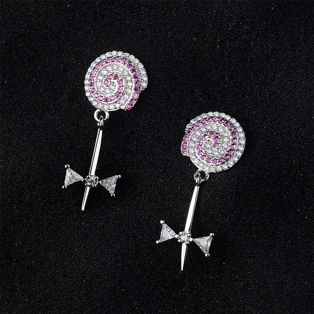 Cubic Zirconia and Silver-Plated Lollipop Drop Earrings, silver drop earrings for women, botanical inspired, side view