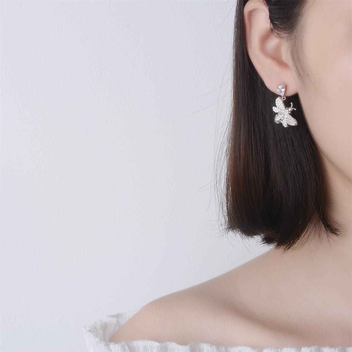 Cubic Zirconia & Crystal Silver-Plated Bee Drop Earrings