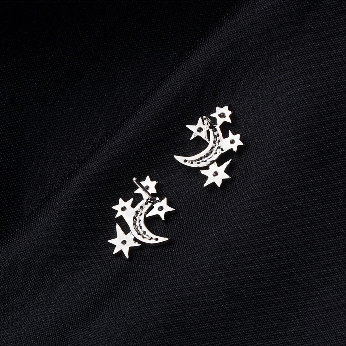 Cubic Zirconia & Silver-Plated Star Cluster & Moon Stud Earrings