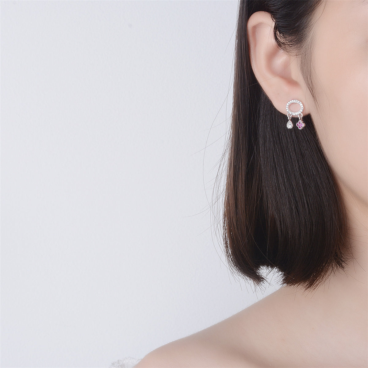 Cubic Zirconia & Silver-Plated Teardrop & Flower Drop Earrings