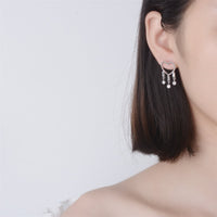 Cubic Zirconia & Silvertone Open Heart Tassel Drop Earrings