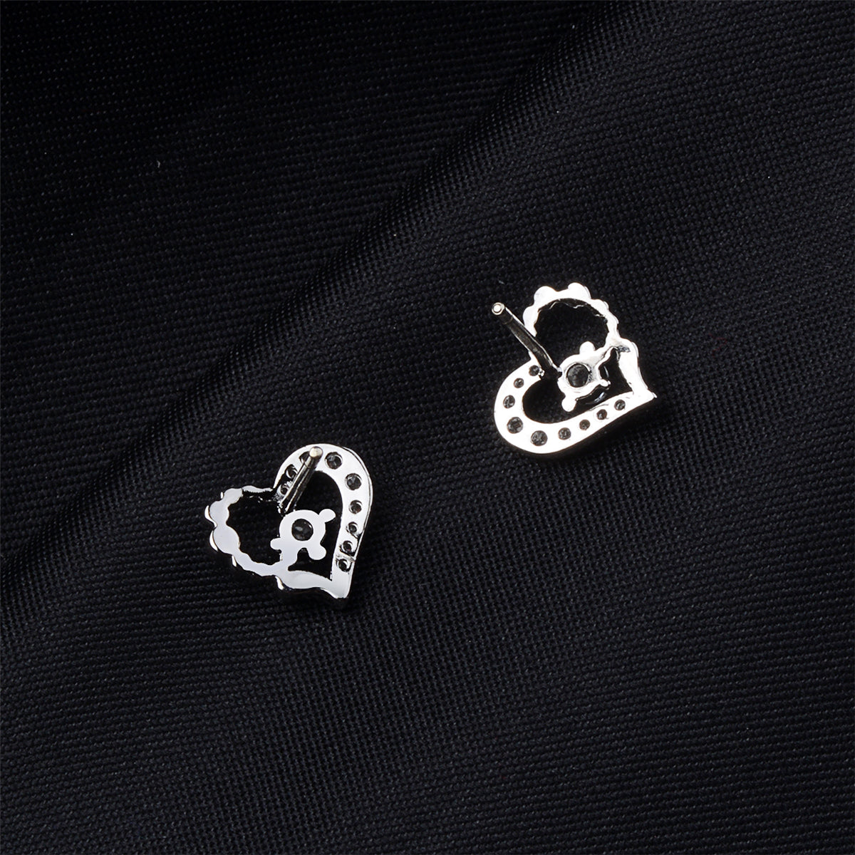 Cubic Zirconia & Silver-Plated Open Heart Stud Earrings