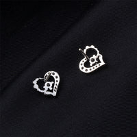 Cubic Zirconia & Silver-Plated Open Heart Stud Earrings