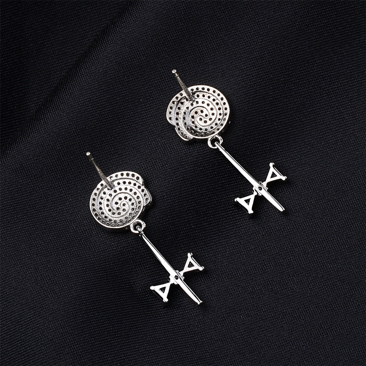 Cubic Zirconia and Silver-Plated Lollipop Drop Earrings, silver drop earrings for women, botanical inspired, detail close-up