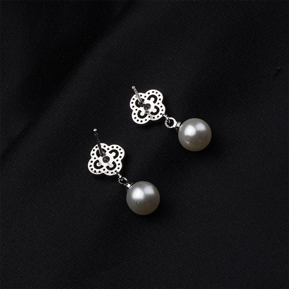 Pearl & Cubic Zirconia Silver-Plated Open Flower Drop Earrings