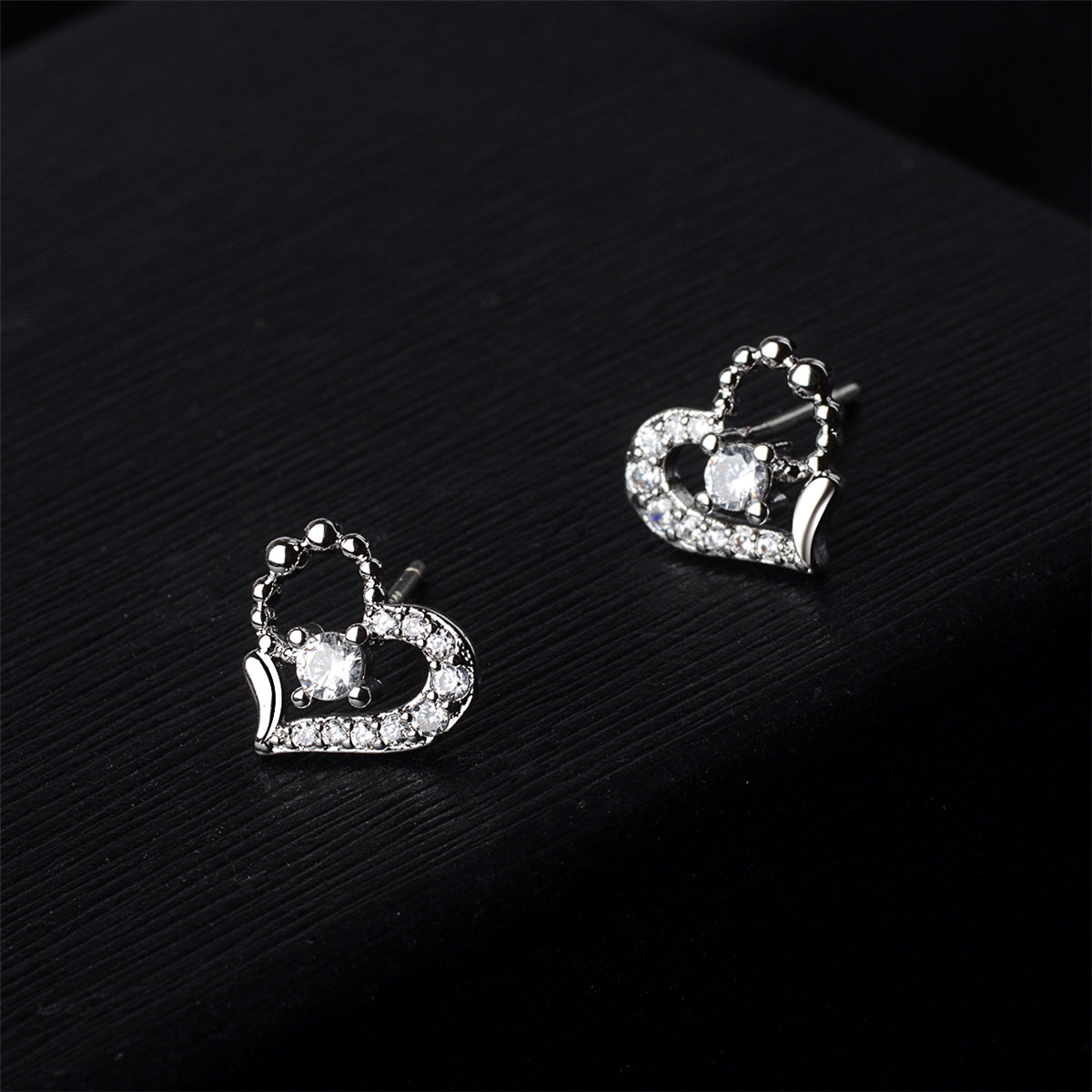 Cubic Zirconia & Silver-Plated Open Heart Stud Earrings