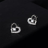 Cubic Zirconia & Silver-Plated Open Heart Stud Earrings