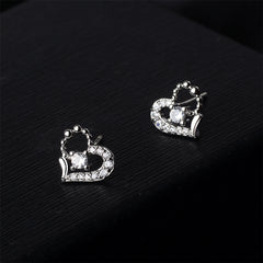 Cubic Zirconia & Silver-Plated Open Heart Stud Earrings