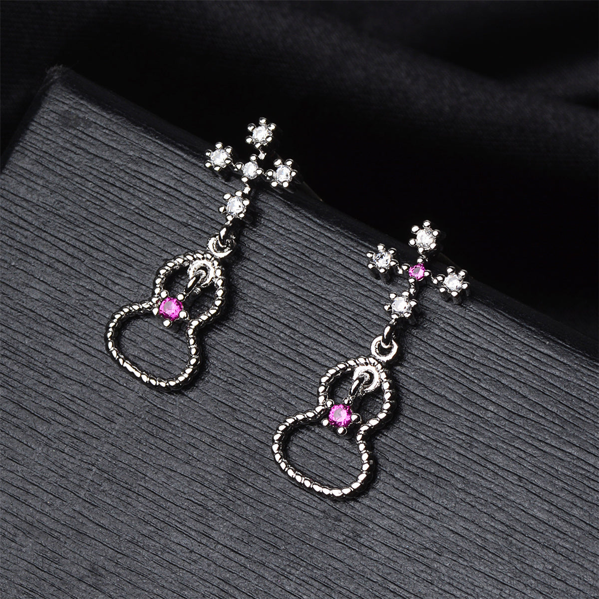 Cubic Zirconia & Silver-Plated Cross & Calabash Drop Earrings