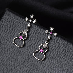 Cubic Zirconia & Silver-Plated Cross & Calabash Drop Earrings