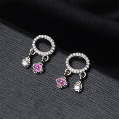 Cubic Zirconia & Silver-Plated Teardrop & Flower Drop Earrings