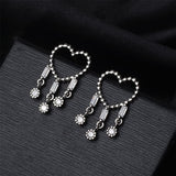 Cubic Zirconia & Silvertone Open Heart Tassel Drop Earrings