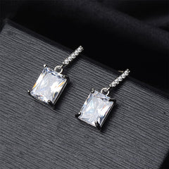 Clear Princess Cut Crystal & Cubic Zirconia Silver-Plated Drop Earrings