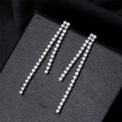 Cubic Zirconia & Silver-Plated Prong-Set Threader Earrings