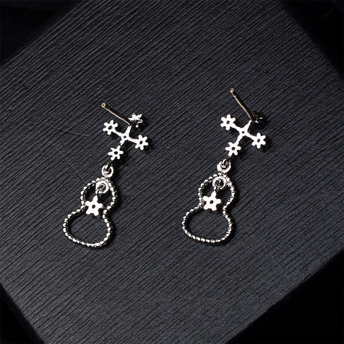 Cubic Zirconia & Silver-Plated Cross & Calabash Drop Earrings