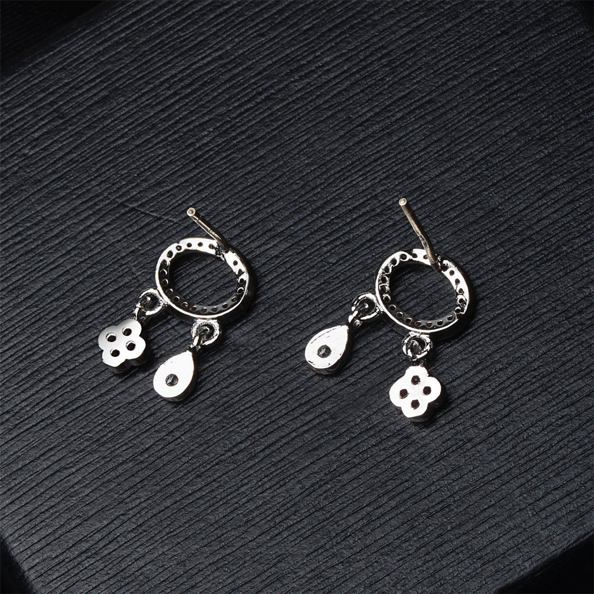 Cubic Zirconia & Silver-Plated Teardrop & Flower Drop Earrings