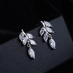 Crystal & Silver-Plated Pear-Cut Leaf Stud Earrings