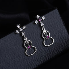 Cubic Zirconia & Silver-Plated Cross & Calabash Drop Earrings