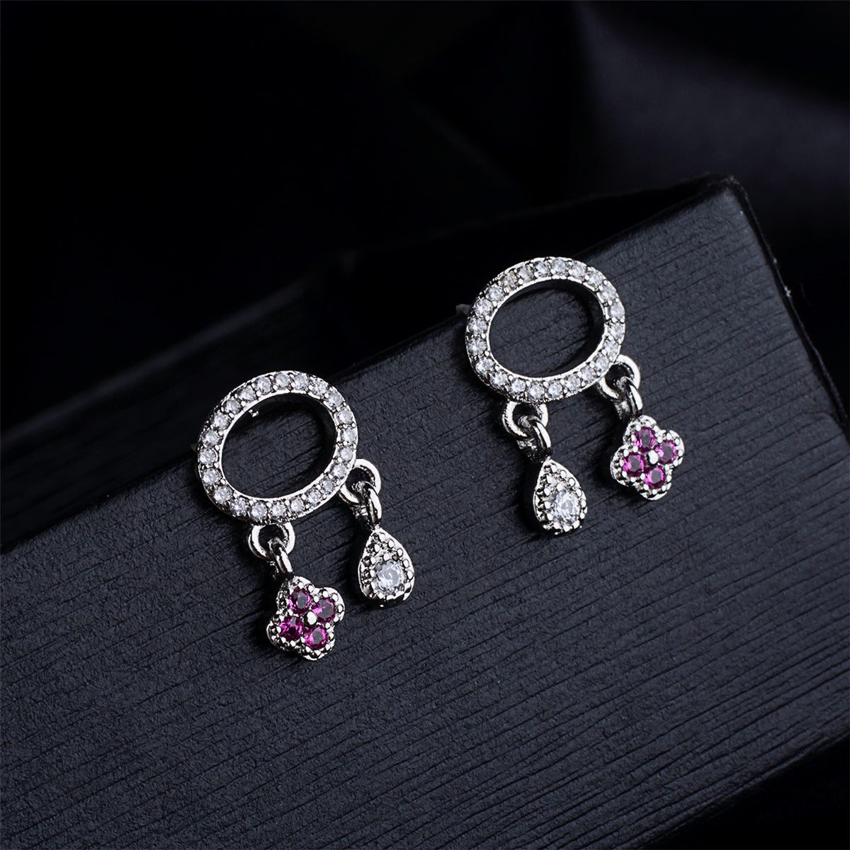 Cubic Zirconia & Silver-Plated Teardrop & Flower Drop Earrings