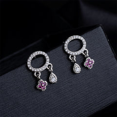 Cubic Zirconia & Silver-Plated Teardrop & Flower Drop Earrings
