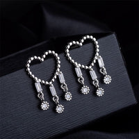 Cubic Zirconia & Silvertone Open Heart Tassel Drop Earrings