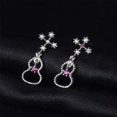 Cubic Zirconia & Silver-Plated Cross & Calabash Drop Earrings