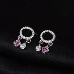 Cubic Zirconia & Silver-Plated Teardrop & Flower Drop Earrings