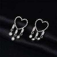 Cubic Zirconia & Silvertone Open Heart Tassel Drop Earrings