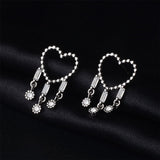 Cubic Zirconia & Silvertone Open Heart Tassel Drop Earrings