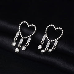 Cubic Zirconia & Silver-Plated Open Heart Tassel Drop Earrings
