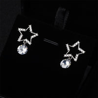 Cubic Zirconia & Silver-Plated Open-Star Drop Earrings