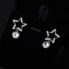 Cubic Zirconia & Silver-Plated Open-Star Drop Earrings