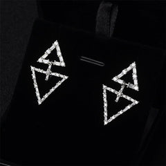 Cubic Zirconia & Silver-Plated Double Triangle Drop Earrings