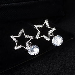 Cubic Zirconia & Silver-Plated Open-Star Drop Earrings