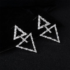 Cubic Zirconia & Silver-Plated Double Triangle Drop Earrings
