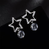 Cubic Zirconia & Silver-Plated Open-Star Drop Earrings