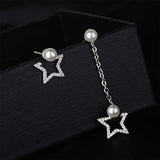 Pearl & Cubic Zirconia Silver-Plated Star Chain Drop Earrings